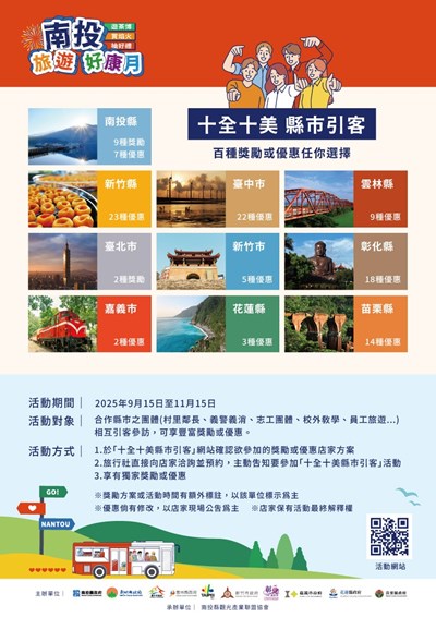 南投縣政府「十全十美縣市引客」方案