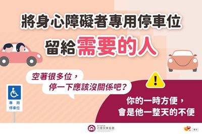 1不占用身心障礙者專用停車位宣傳圖卡將專用停車位留給需要的人