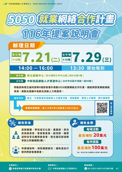 116年度5050就業網絡合作計畫提案說明會資訊
