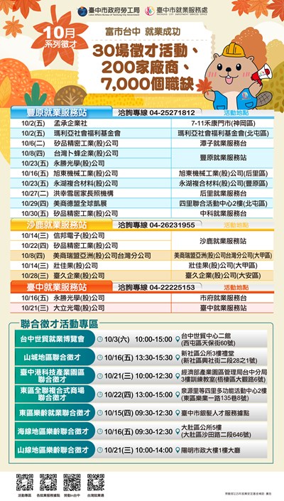 「富市台中 就業成功」10月系列徵才活動海報